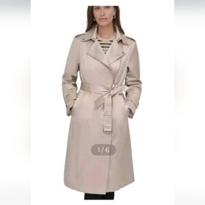 New DKNY Women's Belted Asymmetric-Zip Trench Coat Biege Size Medium